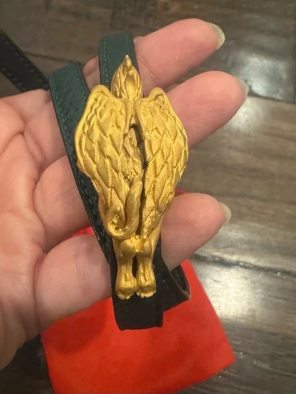 VALENTINO GRYPHON LEATHER WRAP BRACELET brass, gold plated, gryphon,
